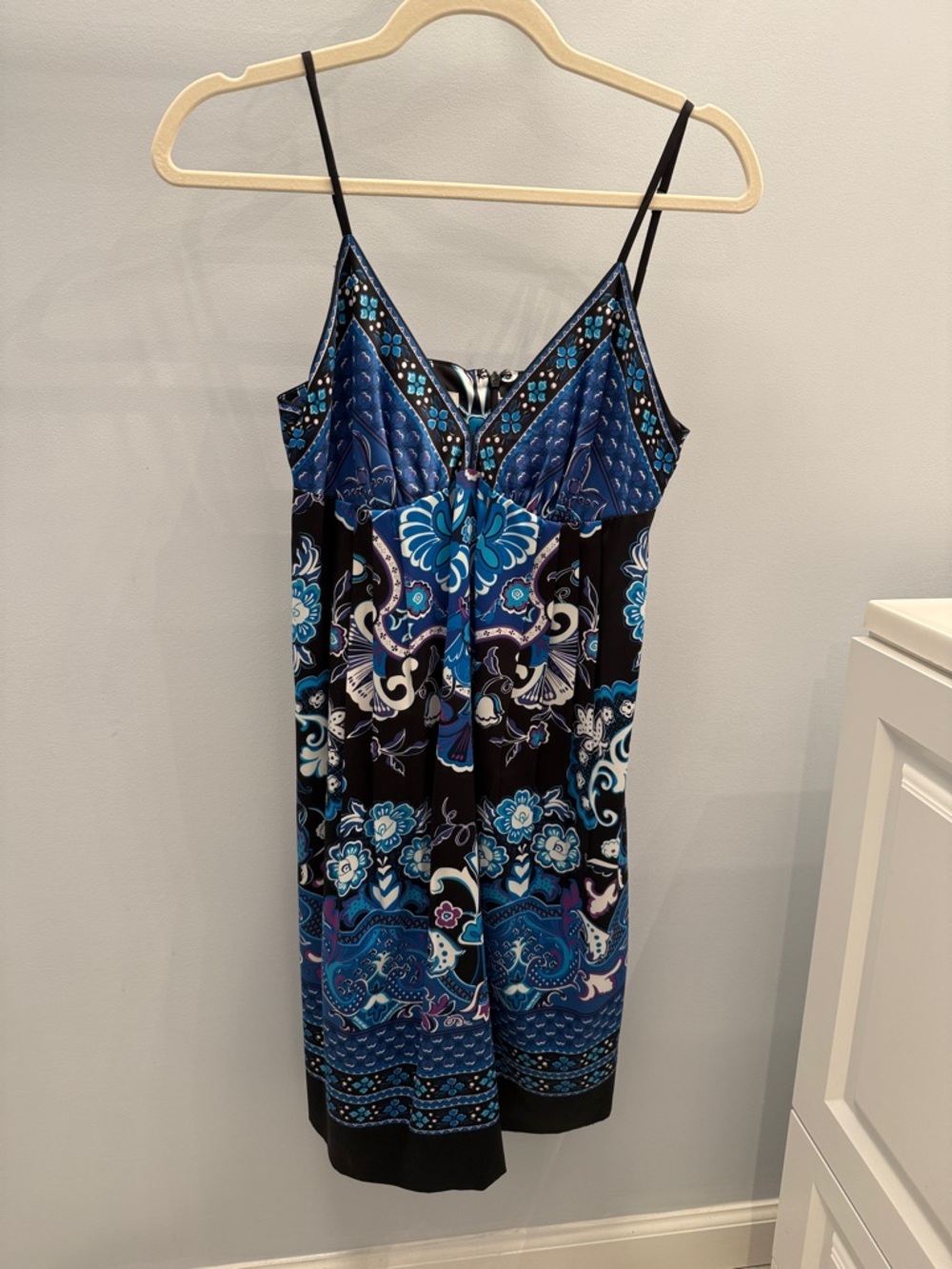 Ice Blue, Purple, Black & White Satin Floral Slip Dress